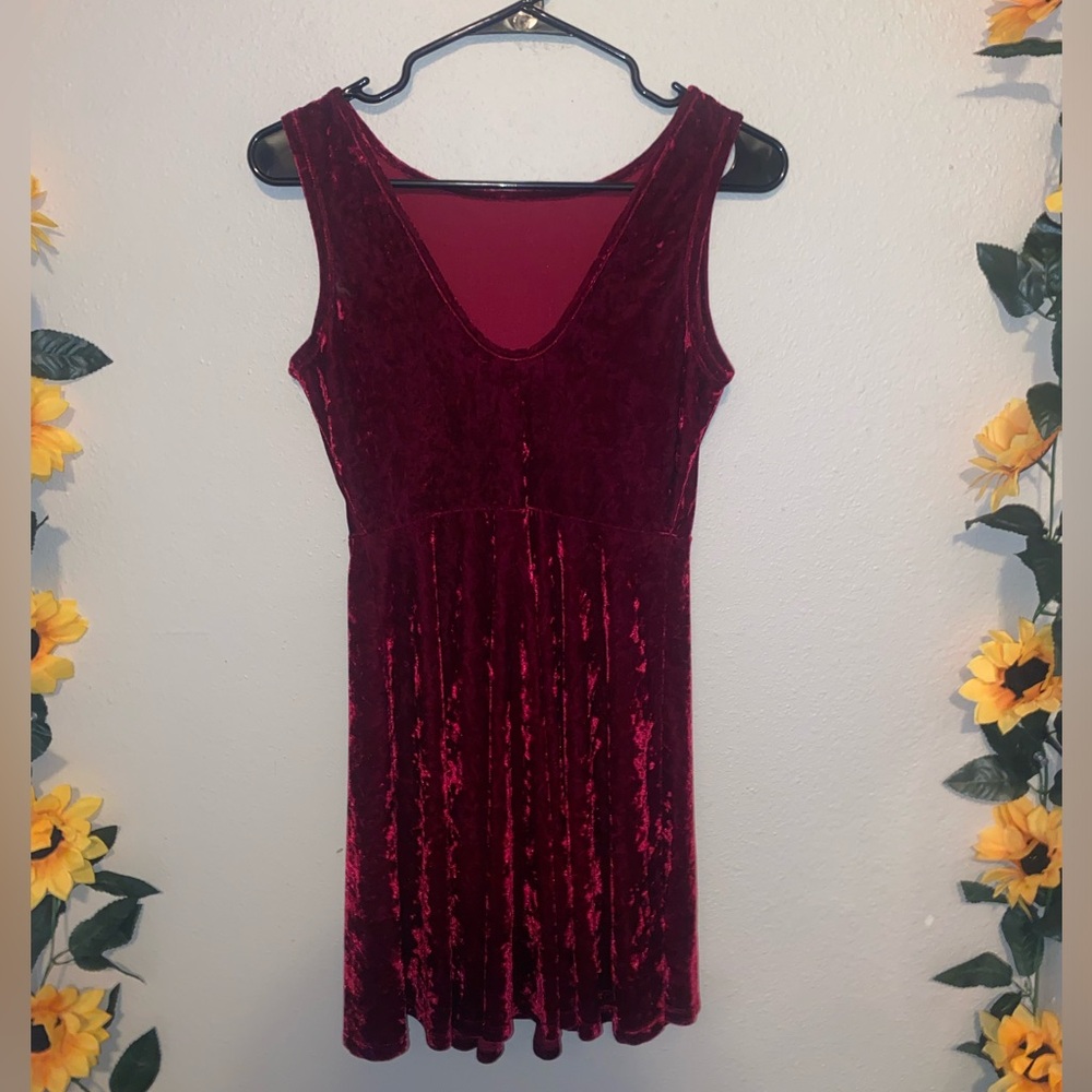 Red velvet mini dress